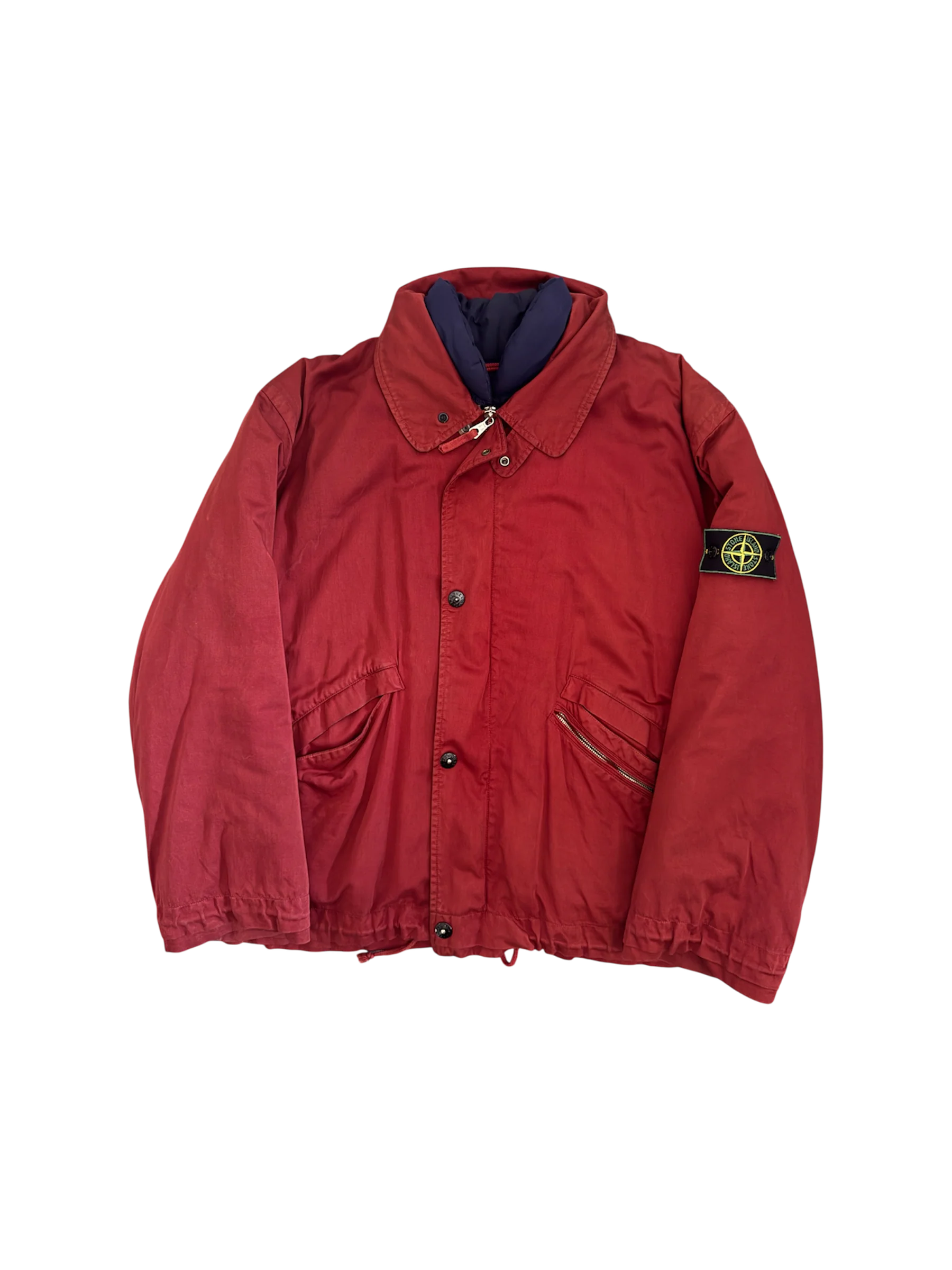 Stone Island 1992 Red 'Raso Gommato' Padded Jacket - Large
