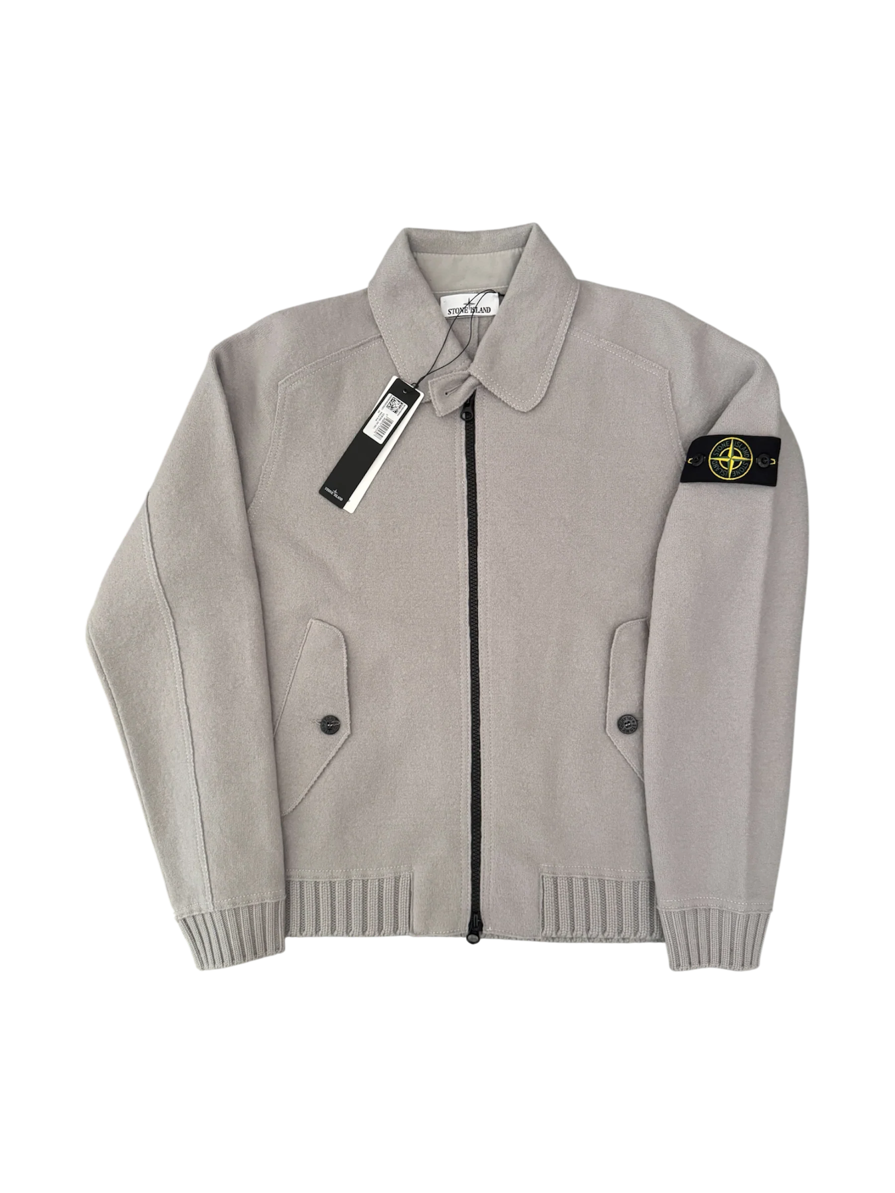 Stone Island 2025 Grey Felted RWS Organic Knit Coach Jacket - Large