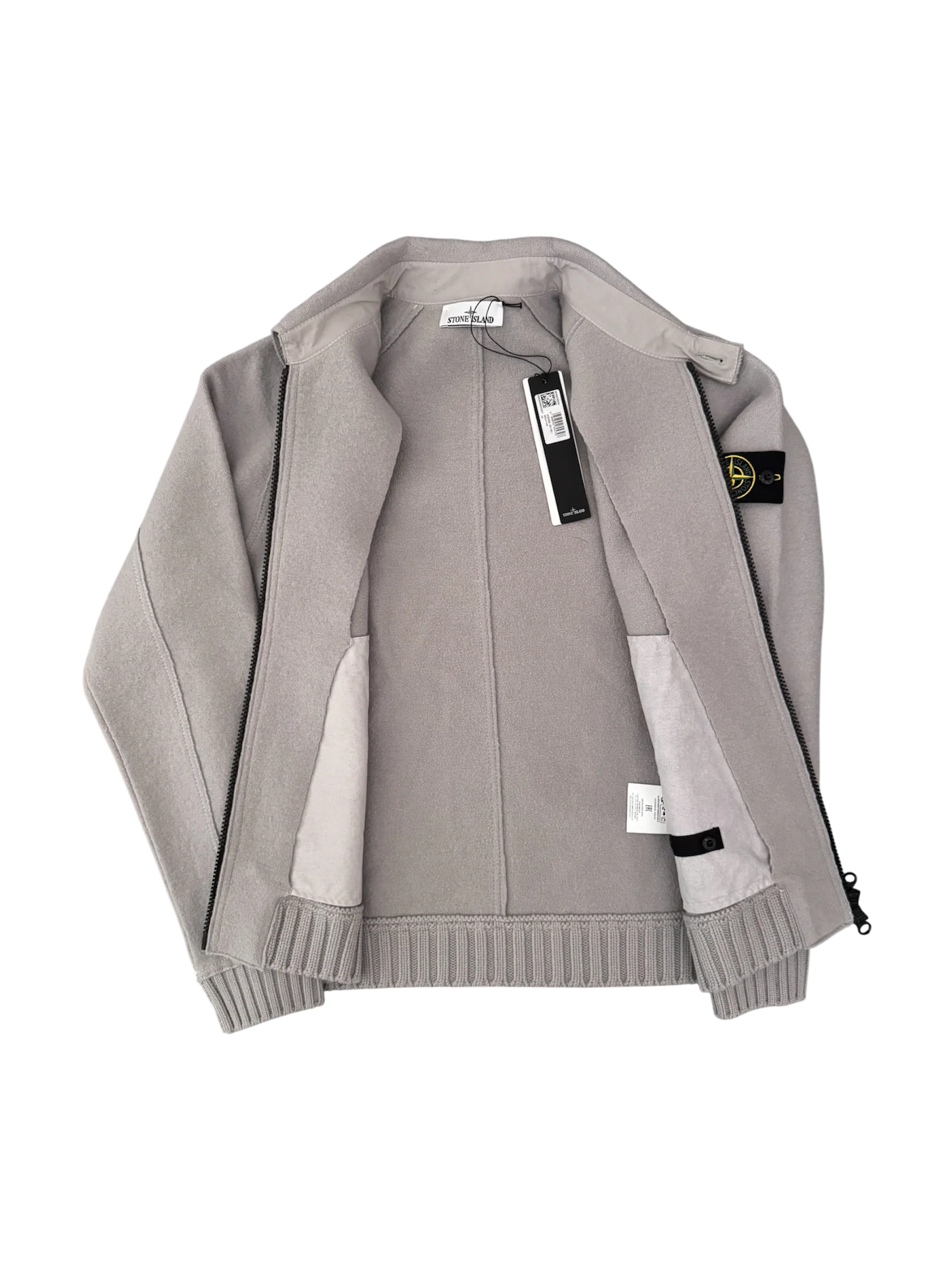 Stone Island 2025 Grey Felted RWS Organic Knit Coach Jacket - Large - Image 2