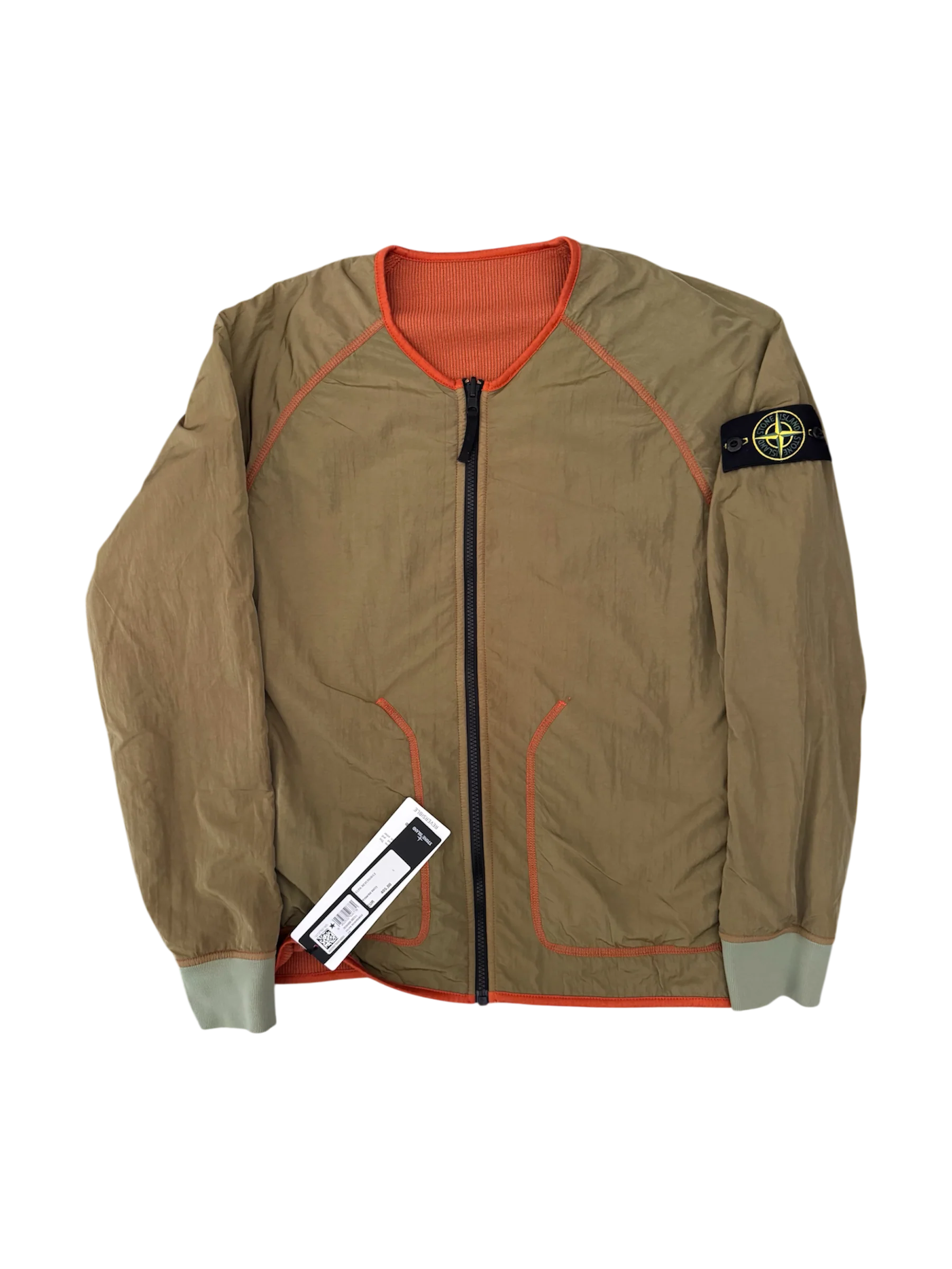 Stone Island Khaki/Orange Reversible Nylon Metal Jacket - Large