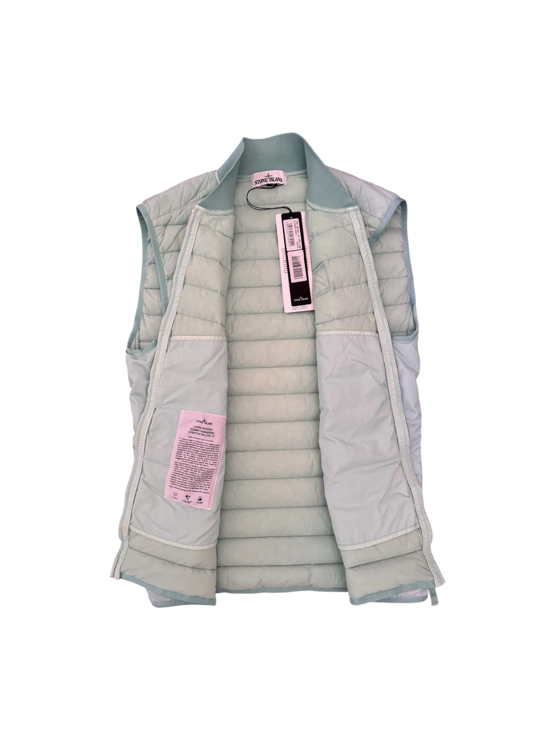 Stone Island Light Blue 'Loom Woven Down Chambers Stretch Nylon' Bodywarmer - Large - Image 2