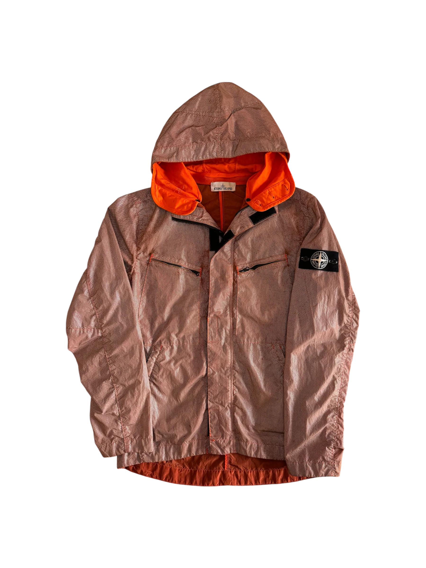 Stone Island Orange 'Pixel Reflective' Hooded Jacket - Medium - Image 2