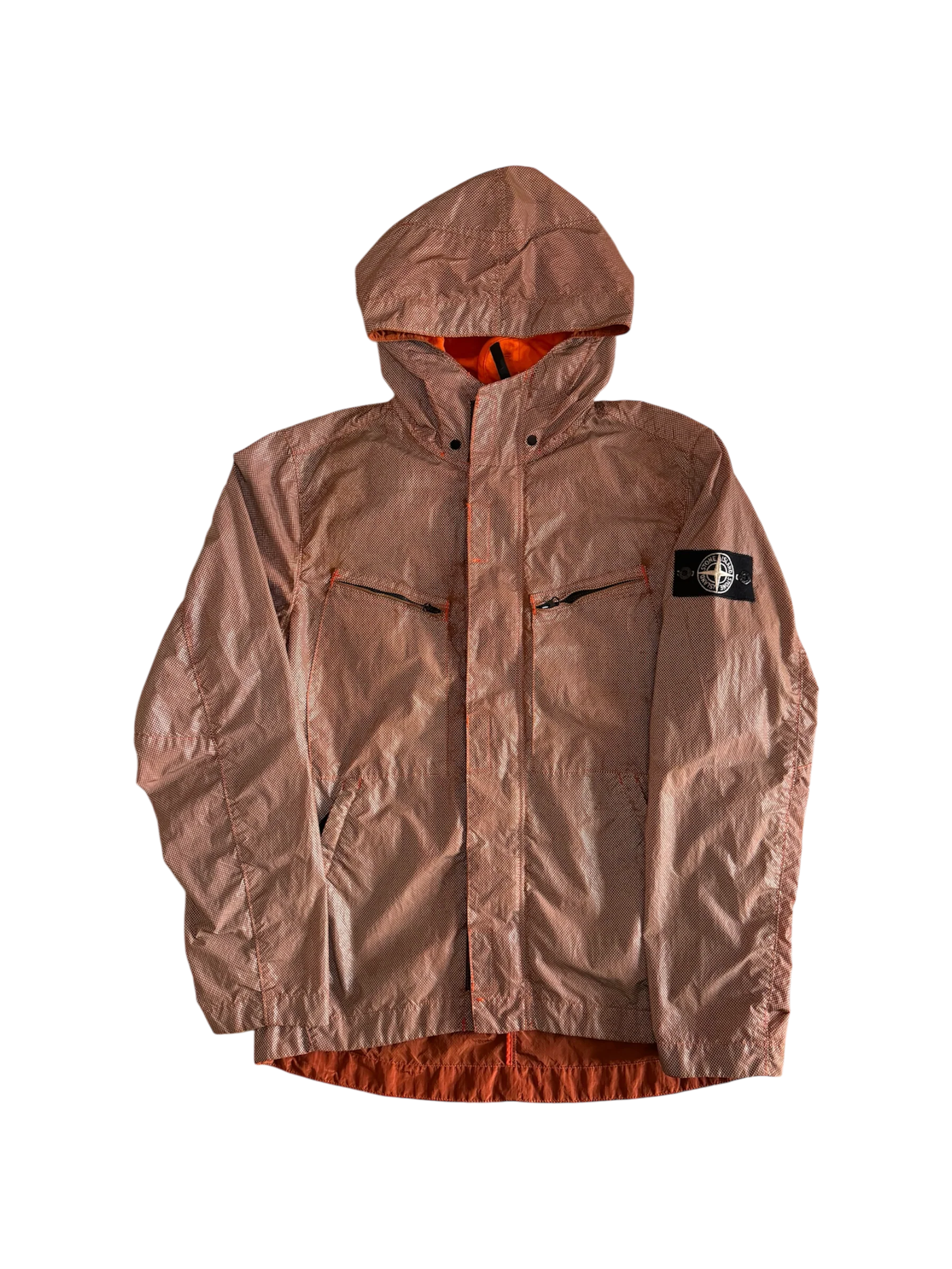 Stone Island Orange 'Pixel Reflective' Hooded Jacket - Medium - Image 3