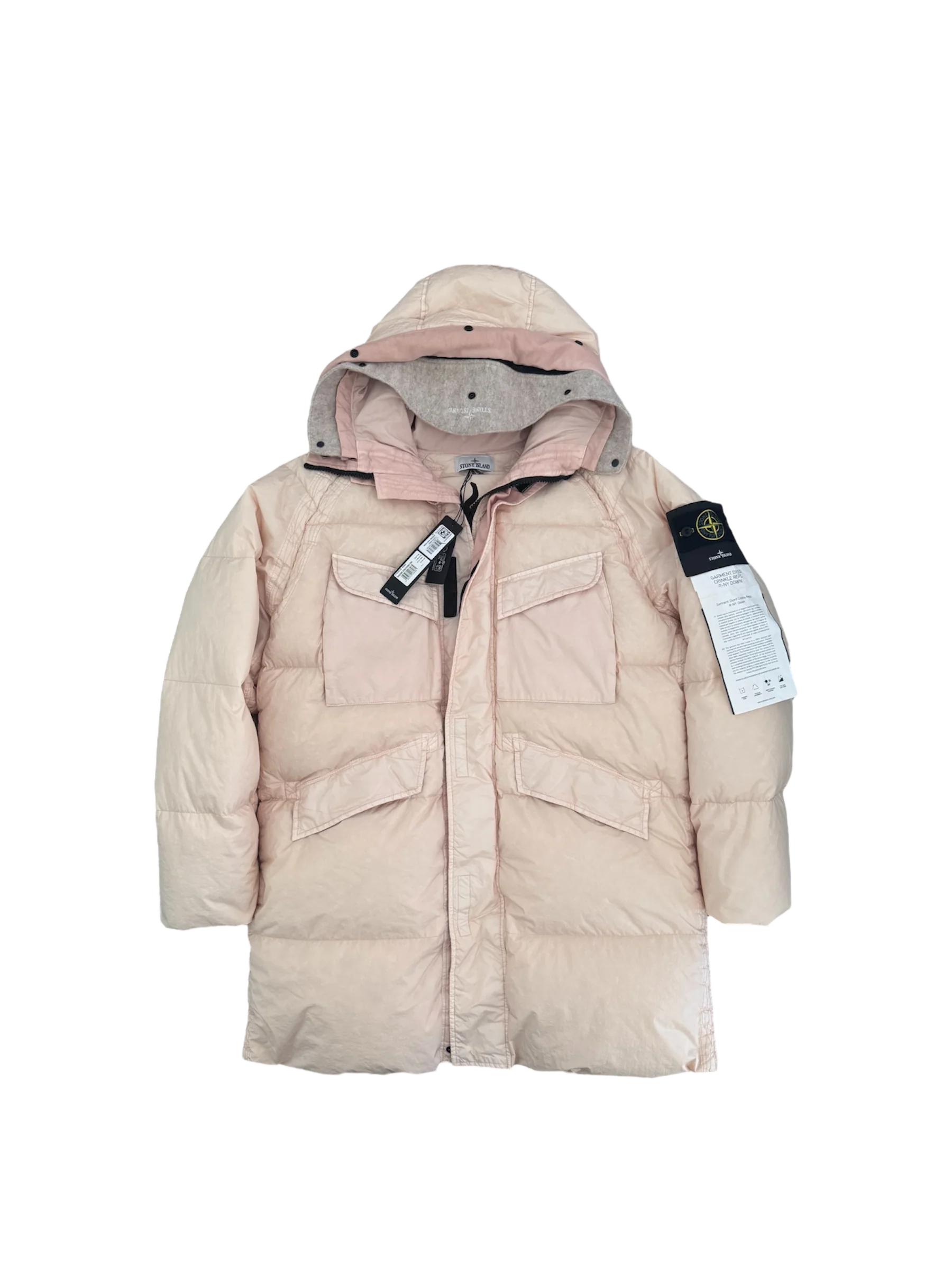 Stone Island Pink 'Crinkle Reps Ny Down' Parka Puffer - Large