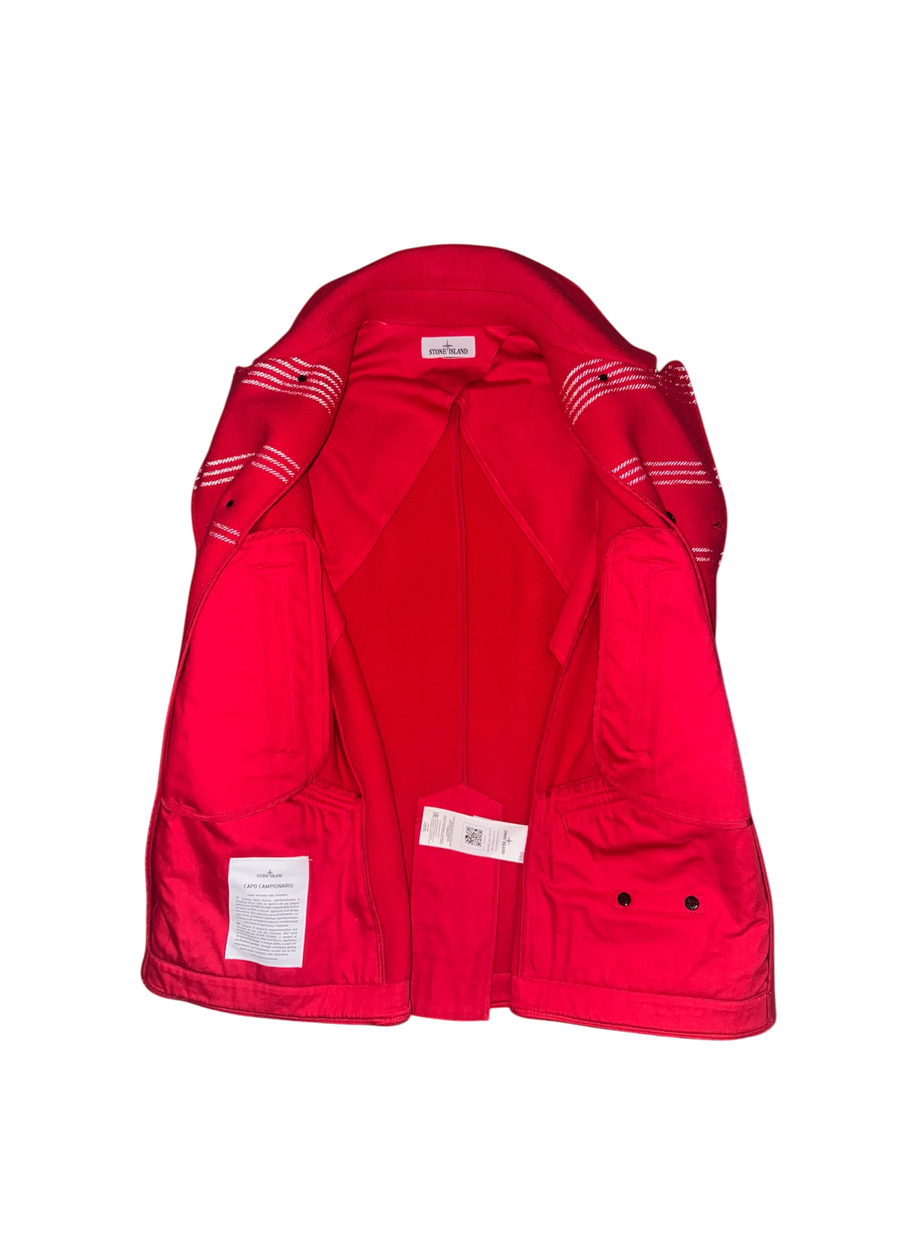 Stone Island Red 'Panno Militare + Righe Reflective' Coat - Large - Image 3