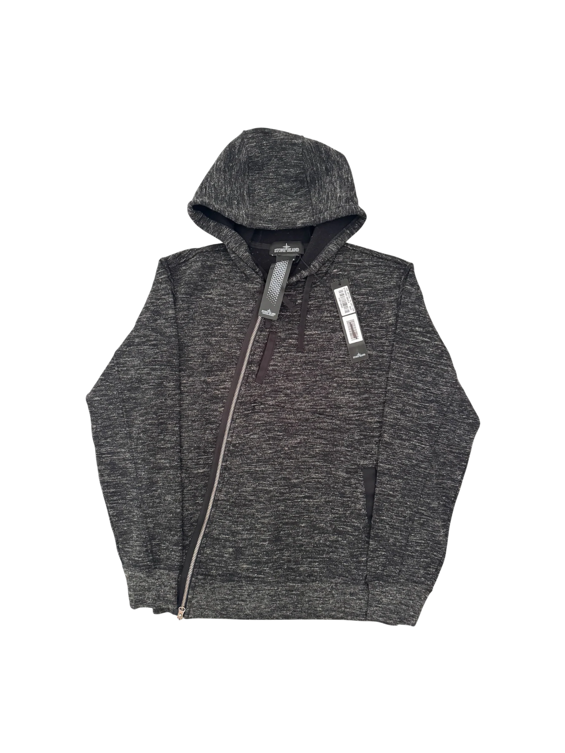 Stone Island Shadow Project Black Diagonal Zip Hoodie - Small