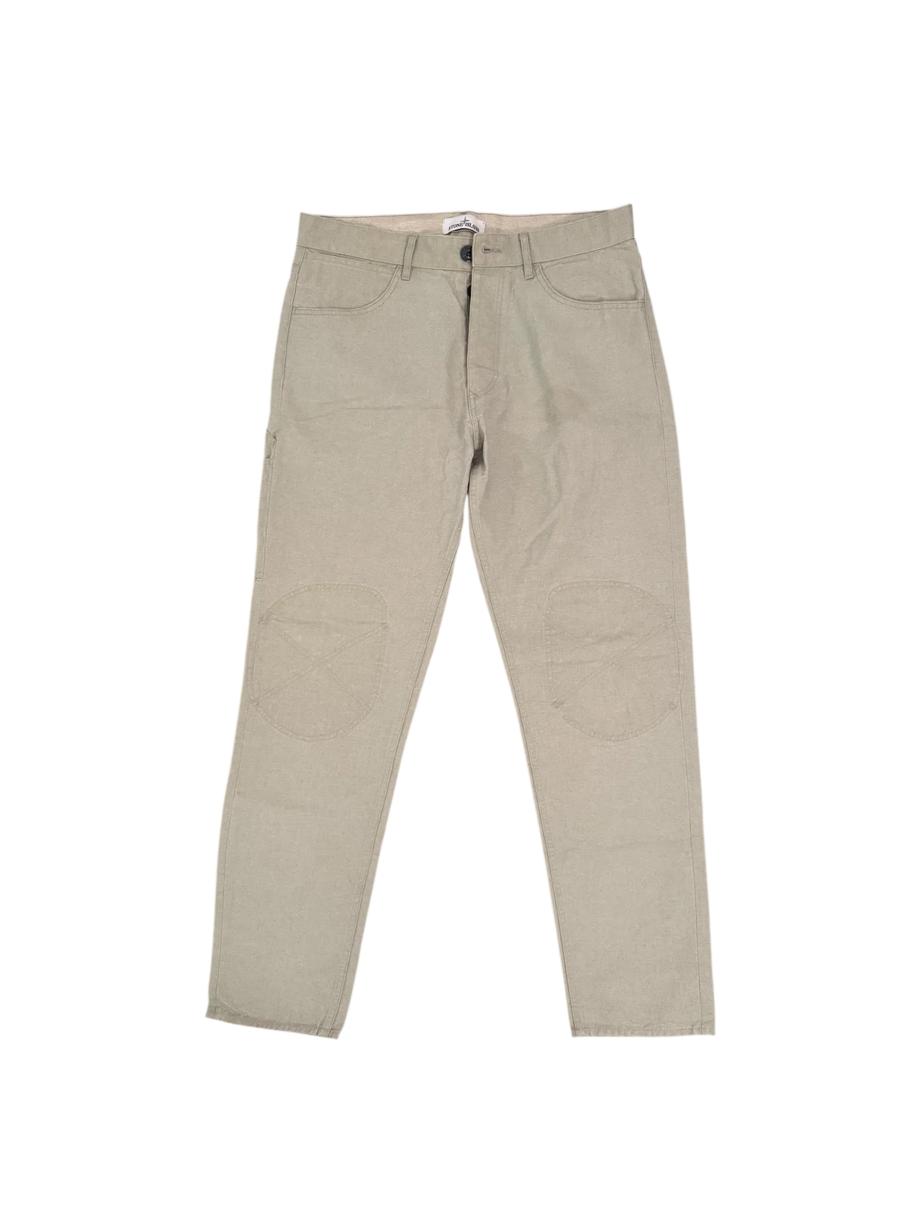 Stone Island Square Logo Old Treatment Beige Cotton Trousers - W33 - Image 2
