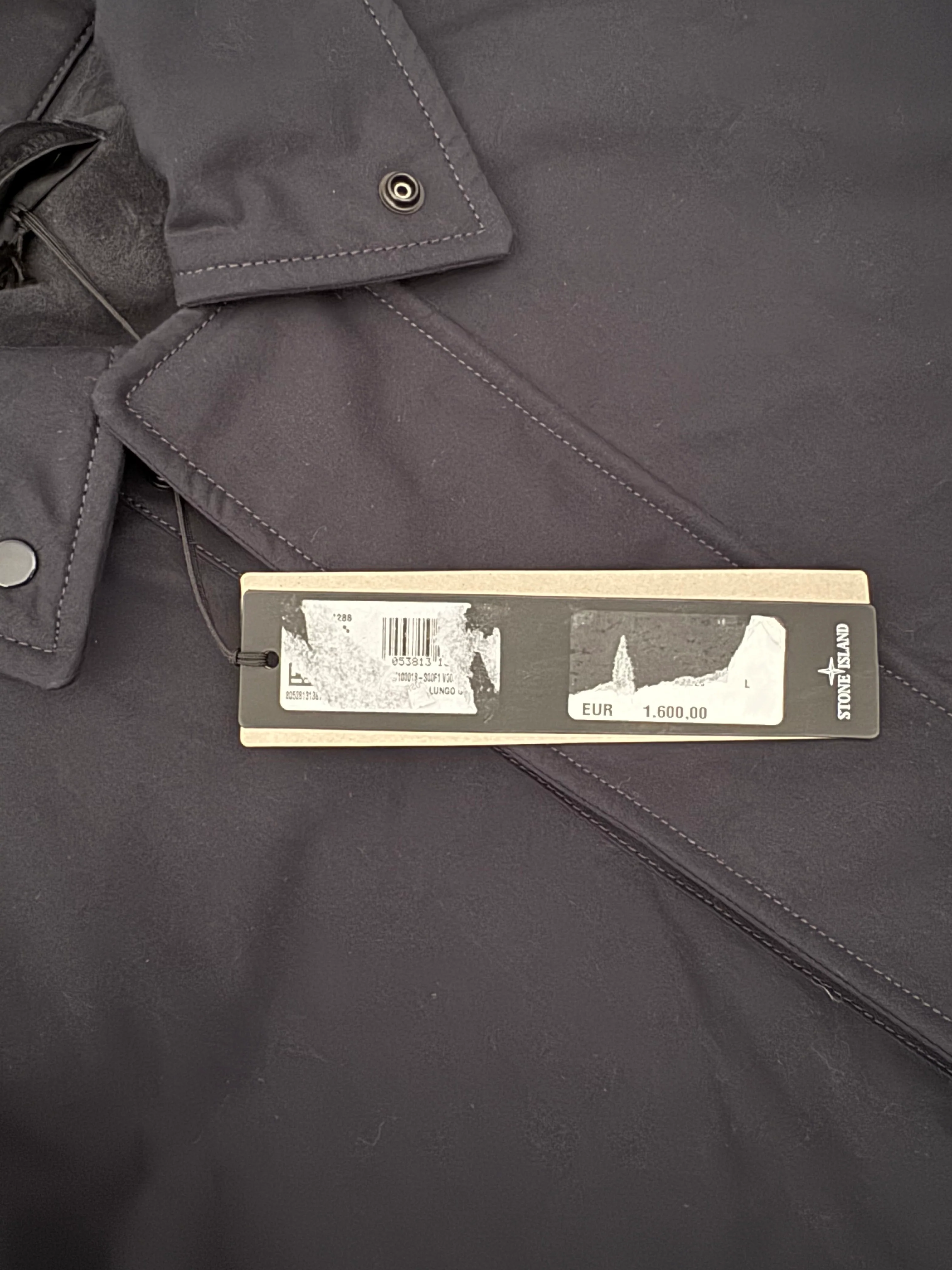 Stone Island 'Weatherproof Cotton Canvas Ghost Piece' Navy Long Jacket - Large - Image 4