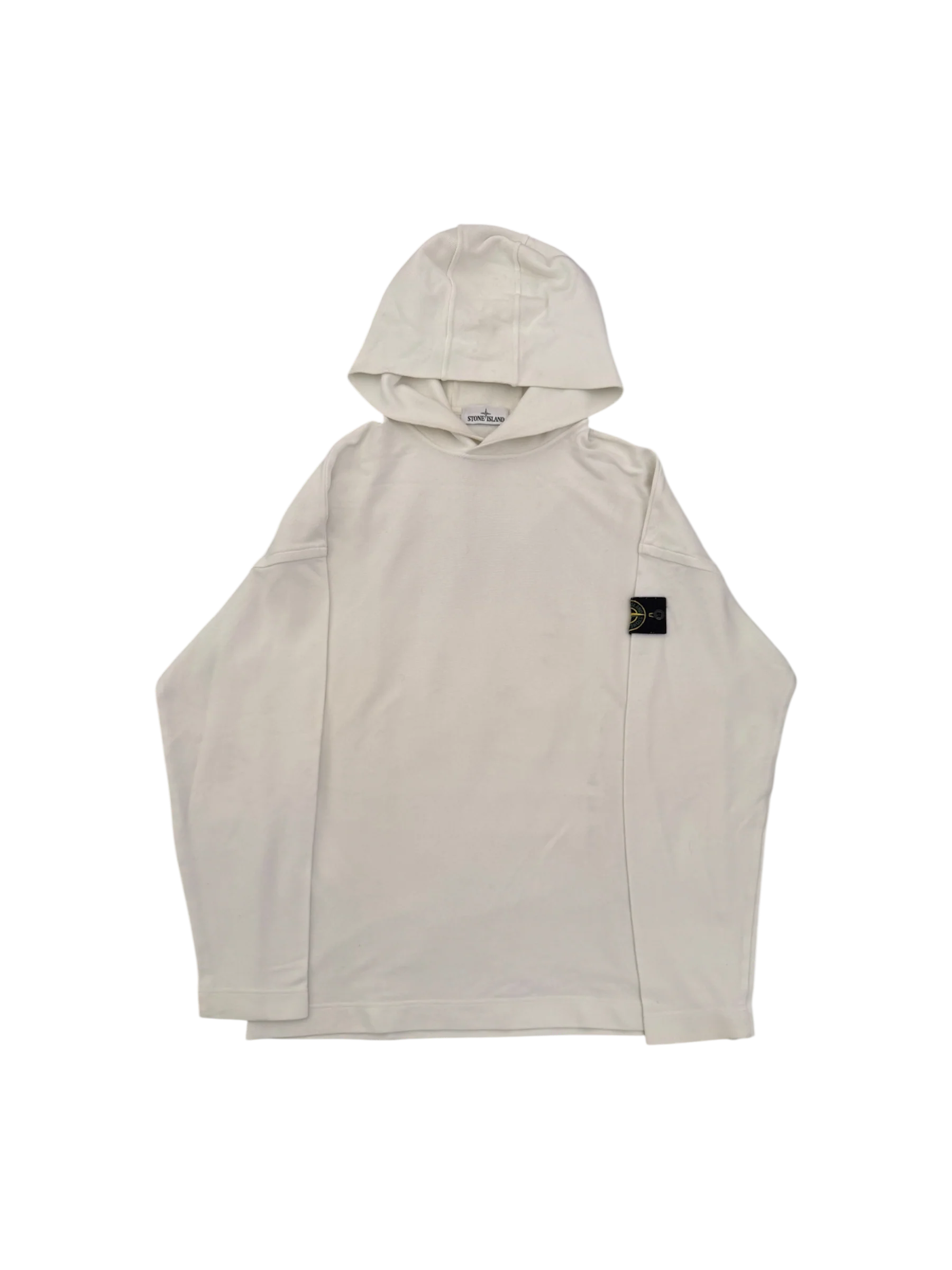 Stone Island White Ribbed Cotton Hoodie - XL