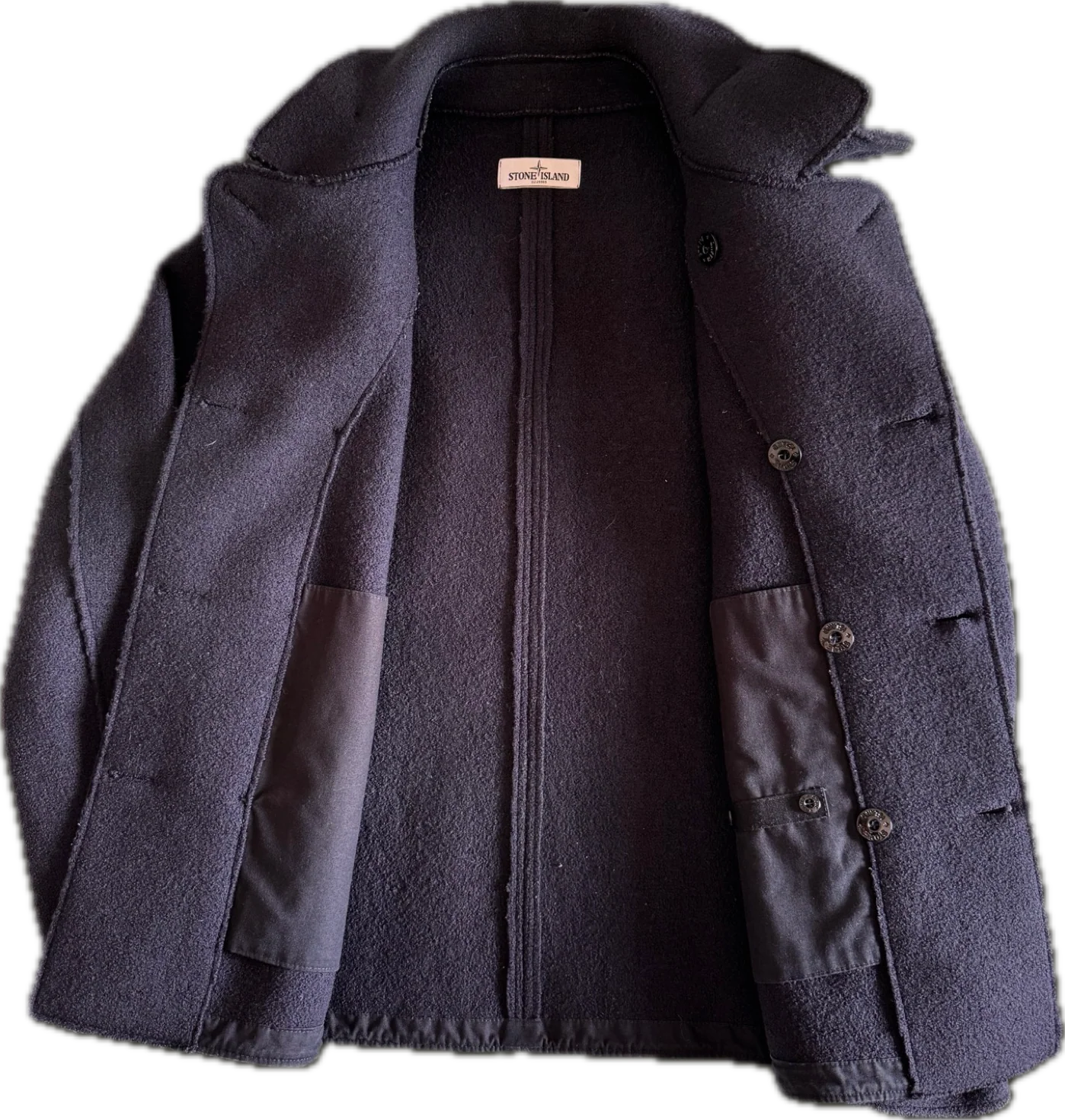Stone Island Wool Navy Coat - Medium - Image 2